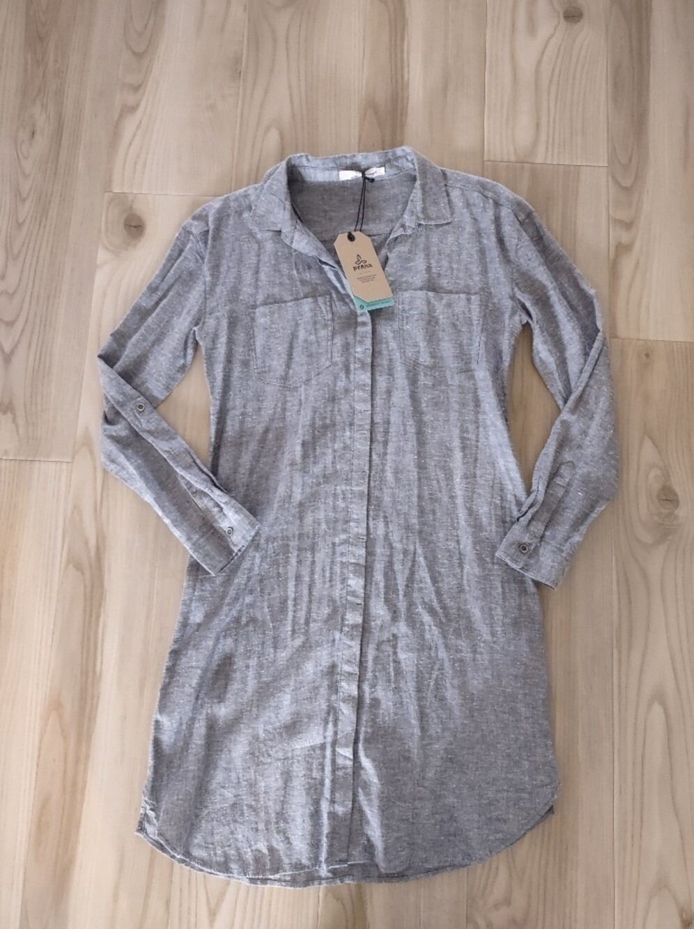 prAna La Noa Shirt Dress Size Small Gray NEW NWT long Sleeve Lightweight Button